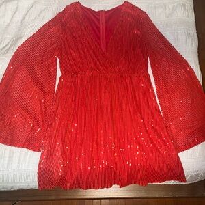 Red Sequin Long Sleeve Dress